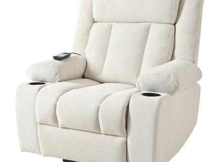 Power Lift Recliner Chair With Extended Footrest, Remote Control, Cup Holders, And Side Pockets