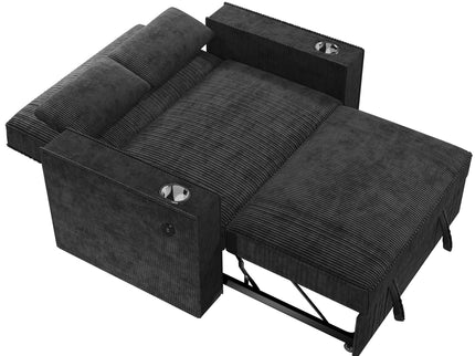 Modern Style Convertible Sofa With Pull-Out Bed, USB Ports & Cup Holders