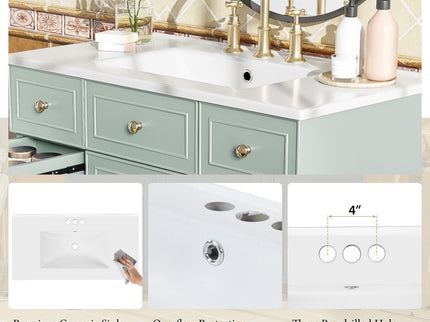 Bathroom Vanity With Ceramic Sink, Soft Close Doors, Adjustable Shelves