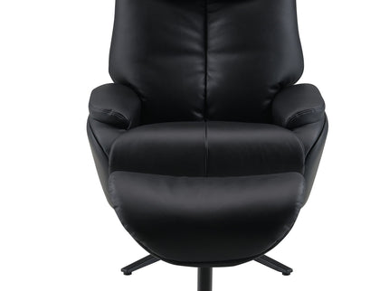 Labotina - Top Grain Leather Accent Chair With Swivel & Ottoman - Black