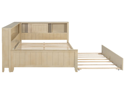Full Size Daybed With Storage Shelves And Trundle - Ancient White