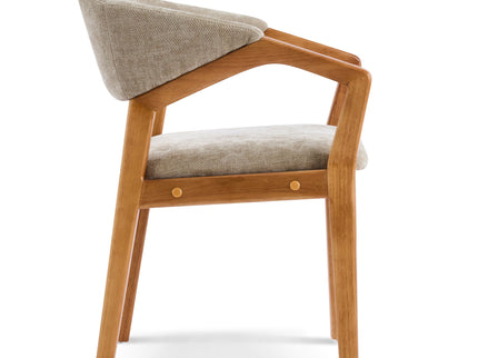 Indoor Upholstered Dining Chair (Set of 2) With Sturdy Frame And Ergonomic Curved Backrest - Oatmeal / Teak