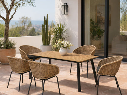 7 Piece Outdoor Patio Dining Set For 6, Conversation Set With Table & 6 Armchairs - Purple Pink Flower / Yellow