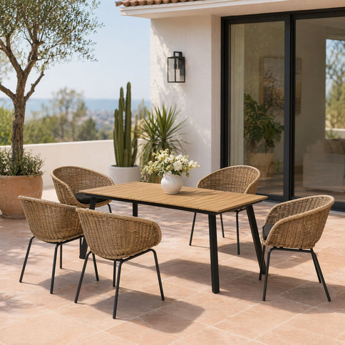 7 Piece Outdoor Patio Dining Set For 6, Conversation Set With Table & 6 Armchairs - Purple Pink Flower / Yellow