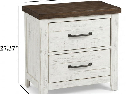 2 Drawer Nightstand With Brass Arch Pulls, Bedroom Furniture - Brown / Distressed White / Walnut