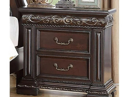 2 Drawer Nightstand, Carvings Bedside Table, Bedroom Furniture - Cherry
