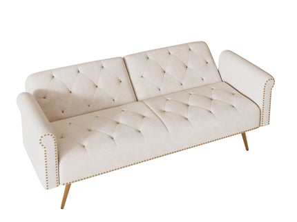 Luxurious Sofa Bed With Nail Head Trim And Matching Pillow