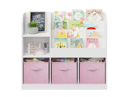 Bookcase And Bookshelf With 3 Collapsible Drawers, Multifunctional Display Stand
