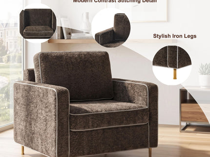 Accent Chair Upholstered Single Sofa With Square Arms, Sewn Pillow Back For Living Room
