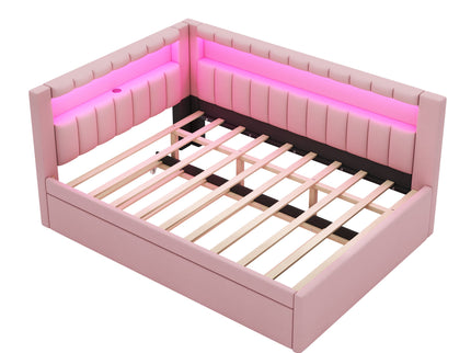 Upholstered Platform Bed With USB Ports And LED Belt