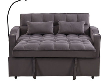 Modern Loveseat Futon Sofa With Pullout Bed, Adjustable Reclining Backrest, Toss Pillows