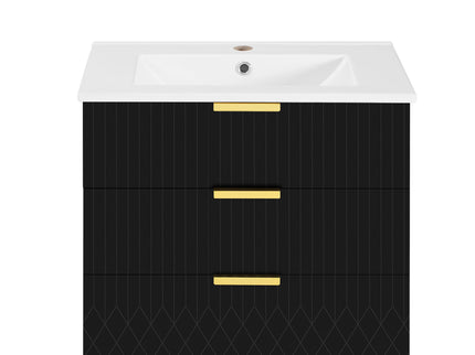 Wall Mounted Floating Cabinet With Double Drawer, Rectangular Sink