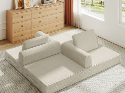 Convertible Sleeper Sofa Bed With Cylindrical Pillow, Fixed Shape Frame