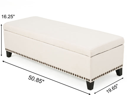Upholstered Storage Ottoman With Nailhead Trim - Beige