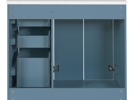 Bathroom Vanity With Sink, Storage Cabinet, Freestanding Set With 3 Drawers & Soft Closing Doors - Indigo