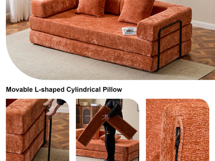 Convertible Floor Sofa Bed With Pillow Back Support Armrest