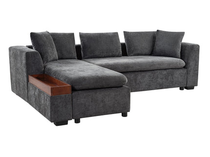 Modern L Shaped Sectional Sofa With Upholstery And Wooden Storage