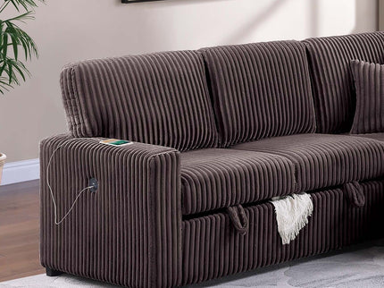 Convertible Sectional Upholstered Sleeper Sofa With Storage Chaise