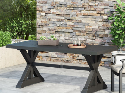 Modern Outdoor Dining Table With X Shaped Legs, Umbrella Hole