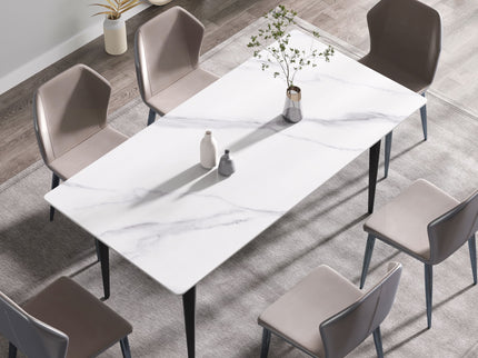70.87" Modern Artificial Stone White Straight Edge Black Metal Leg Dining Table, Can Accommodate 6-8 People - White / Black