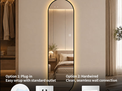 Capsule Shaped Dimmable LED Full Length Wall Mirror With Frame - Silver
