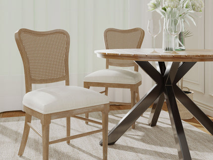 Classic Retro Dining Chair (Set of 2) With Rattan Backrest - Dark Brown / Beige