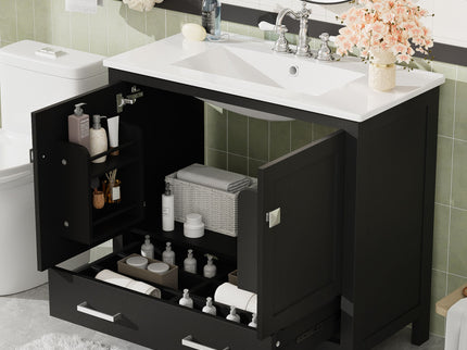 Bathroom Vanity With Sink, Soft Close Doors, Double Shelves & Divided Drawer