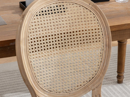 French Style Solid Wood Frame Antique Painting Fabric Rattan Back Dining Chair (Set of 2)