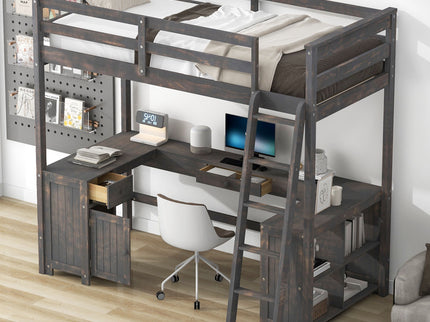 Loft Bed With U-Shaped Desk, Drawers, And Storage Shelves