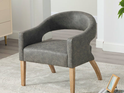 Upholstered Open Back Armchair With Weathered Rubberwood Legs