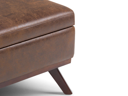 Owen - Square Coffee Table Storage Ottoman - Distressed Chestnut Brown