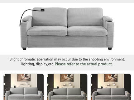 Sleeper Sofa Loveseat Sofa With Full Size Mattress, 2 USB Ports, 2 Cup Holders, 2 Side Pockets And Phone Holder