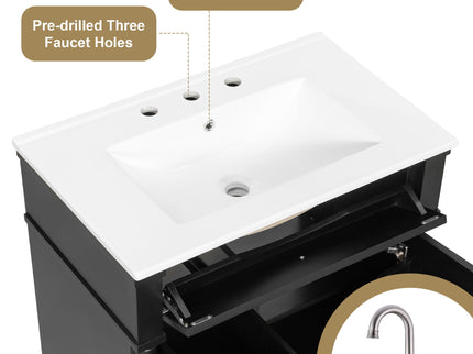 Modern Bathroom Vanity With Sink, Freestanding Cabinet With Flip Drawer & Adjustable Shelf