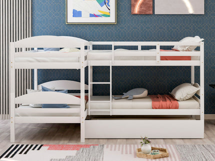 Twin L-Shaped Bunk Bed With Trundle - White