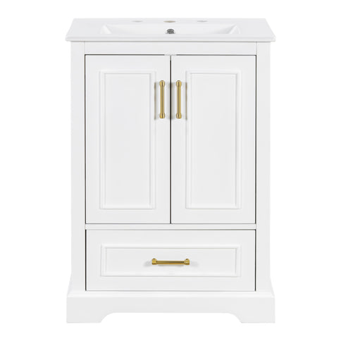 Bathroom Vanity With Sink, 1 Divided Drawer And 2 Soft Close Doors With Double Shelf