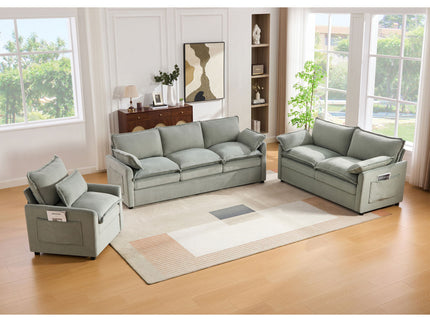 Modern Sofa Set With Double Layer Cushion And Side Storage Pockets