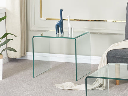 Tempered Bent Glass Sidetable, Transparent End Table, Sofa Table, Premium Glass, Multi Purpose Design - Transparent