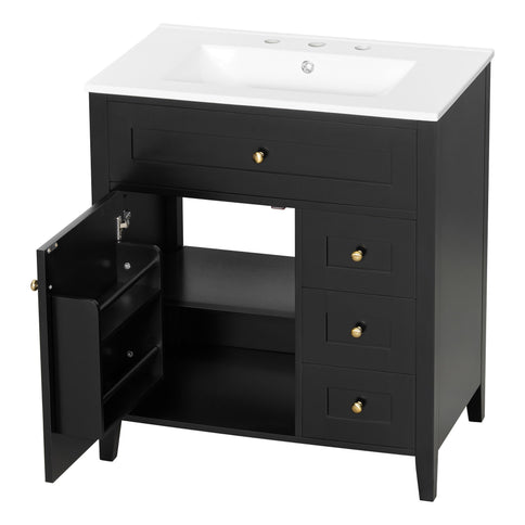 Bathroom Vanity With Sink, 3 Drawers And Adjustable Shelf