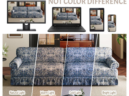 Luxuriously Comfortable Cloud Couch With Elegant Rolled Arms & Pleated Skirt Design