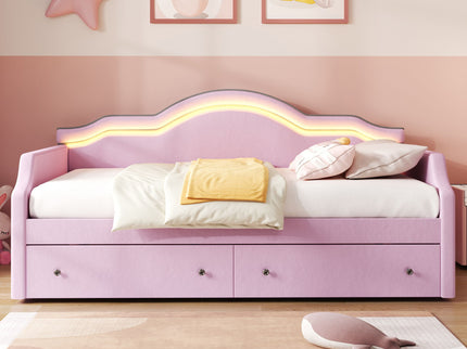 Upholstered Daybed With LED Lights And 2 Drawersme