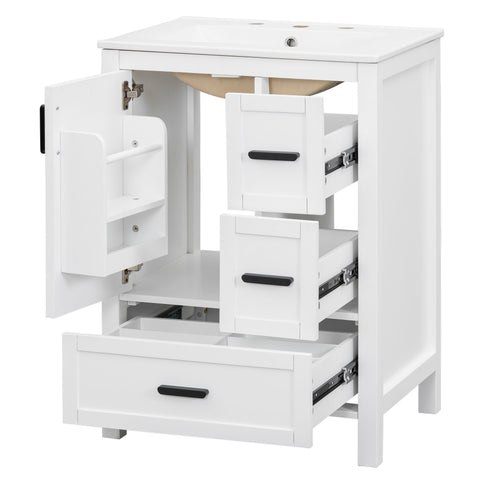 Bathroom Vanity With Sink, Soft-Close Doors, Double-Layer Shelf And 3 Drawers