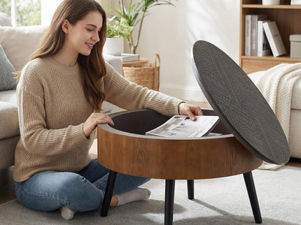 Round Coffee Table With Storage Function For Living Rooms