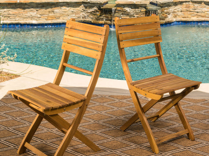 Outdoor Foldable Wood Dining Chair With Slat Design (Set of 2)