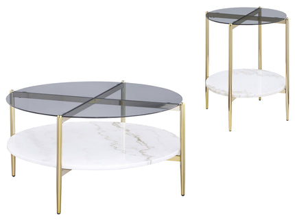 Jackel - 2 Piece Round Coffee And End Table Set - Gold