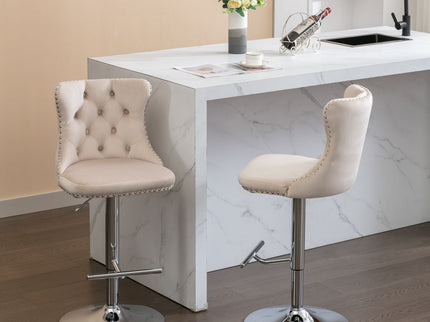 Swivel Barstools Adjusatble Seat Height From 25-33", Modern Upholstered Base Bar Stools With Backs Comfortable Tufted For Home Pub And Kitchen Island (Set of 2)