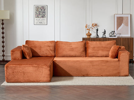 Compression Sectional Couch With Comfy Chaise, Boneless L Shape Sofa With Deep Seat