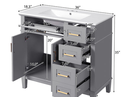 Modern Bathroom Vanity With Ceramic Sink, Soft Close Storage Cabinet