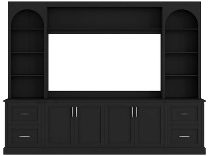 Arched Entertainment Center Wall Unit With Drawers, TV Stand