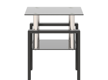 Modern Tempered Glass Tea Table, End Square Table For Living Room - Black