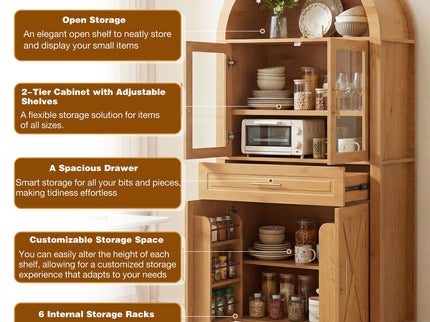 Arched Kitchen Pantry Cabinet With Adjustable Shelves And Barn Door Design